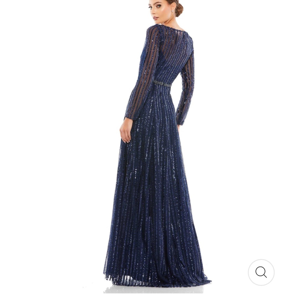 MAC DUGGAL Plunging Striped Sequin Long Sleeve Dress NWOT sz 14 - Picture 3 of 9